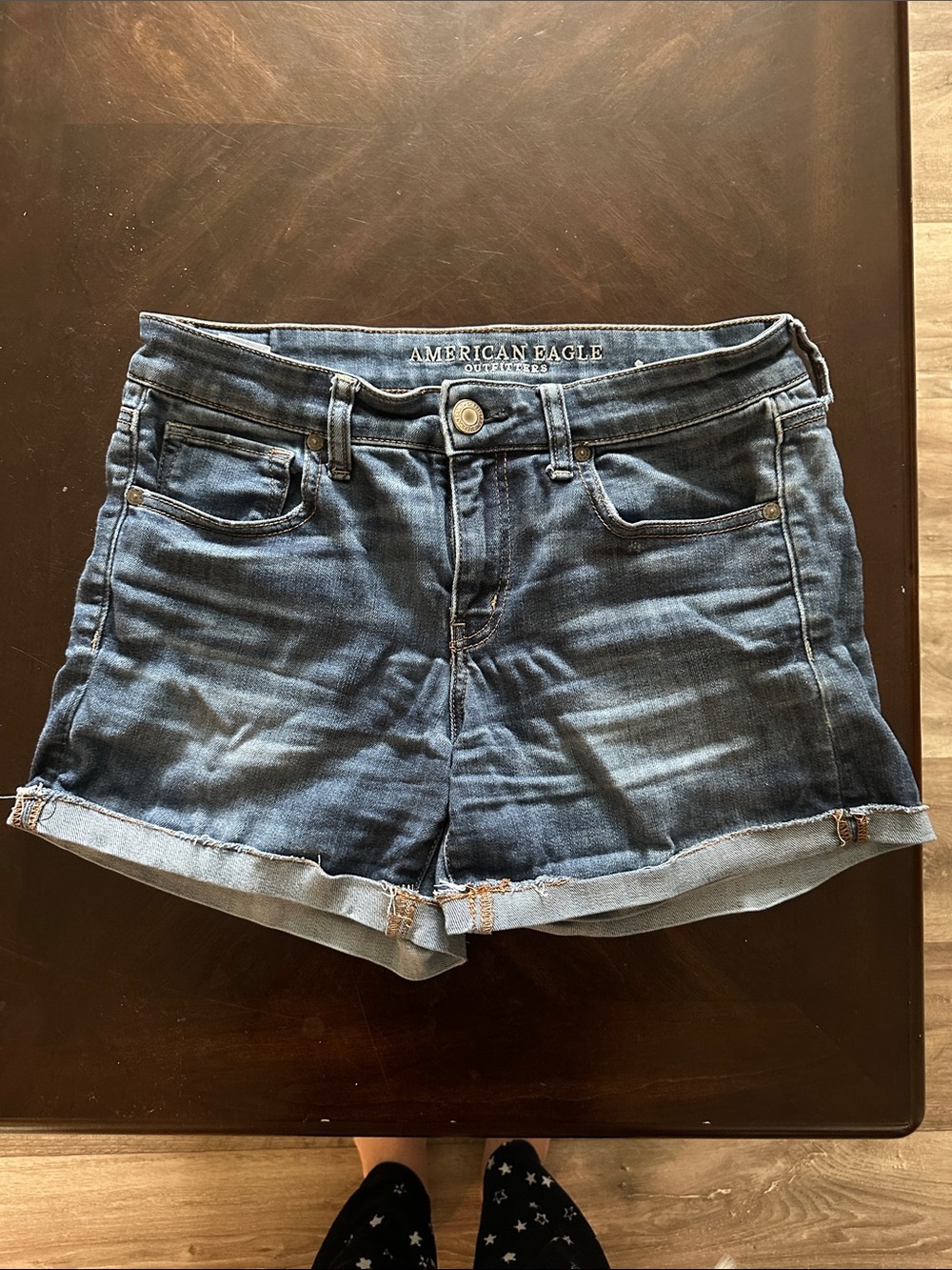 American Eagle Outfitters Blue Roll-Hem Denim Shorts
